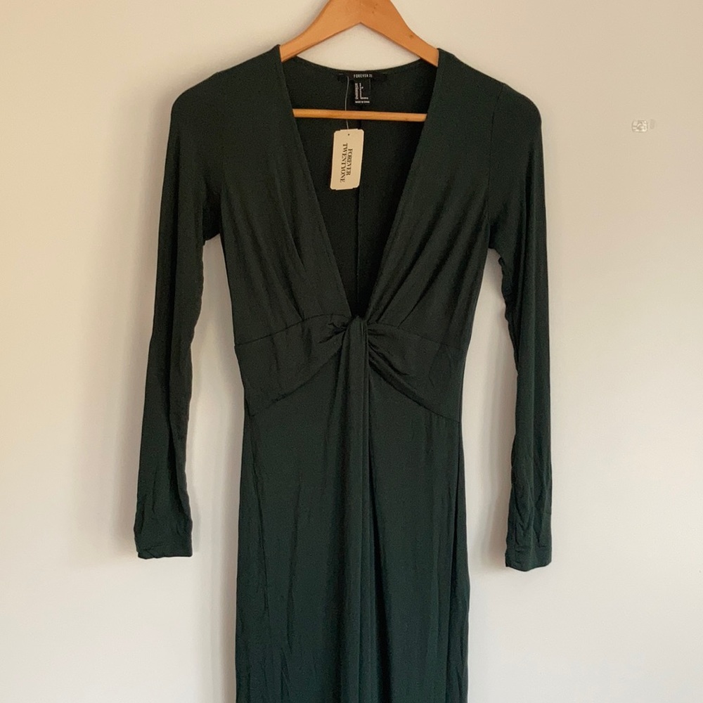 Long Dark Green Knot Front Dress - Picture 1 of 7